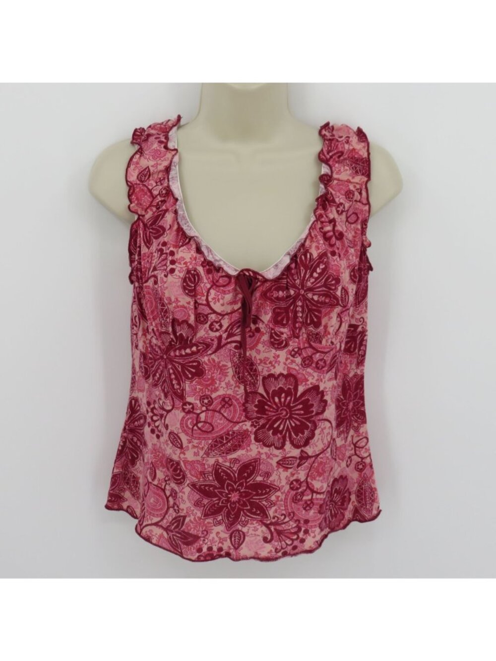 Y2K Daytrip Juniors Large Pink Red Floral Bow Babydoll Tank Top Shirt Scoop Neck - Picture 10 of 11
